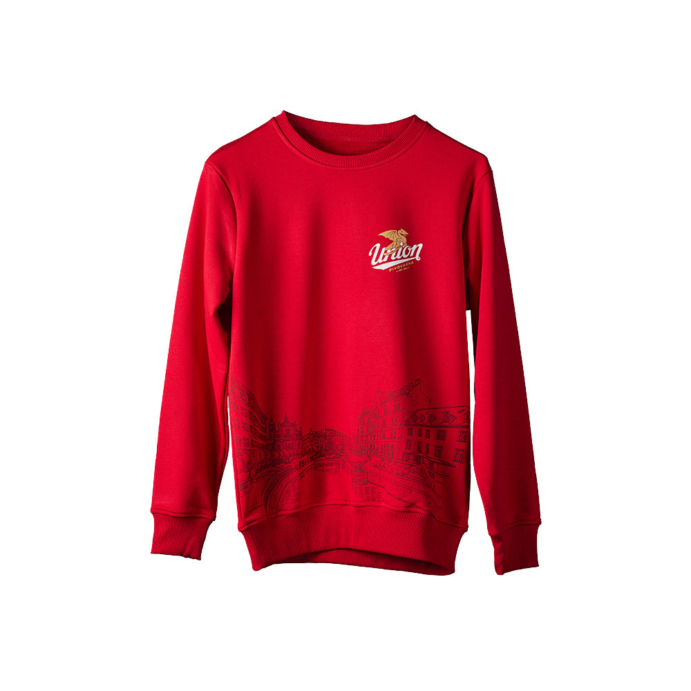 PULOVER BREZ KAPUCE Union Logo, rdeč/črn
